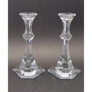 Val St Lambert France 9.25" Multisided Giftware Pair Candlesticks Candle Holders
